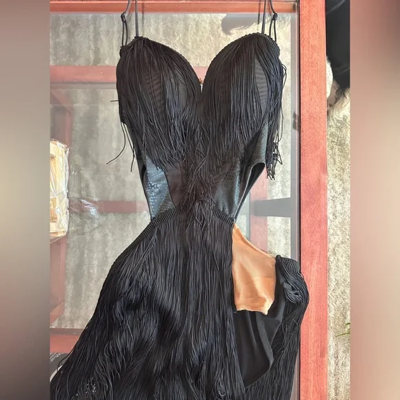 ZYM Fringe Black Ballroom Latin Dance Dress - Picture 4 of 7